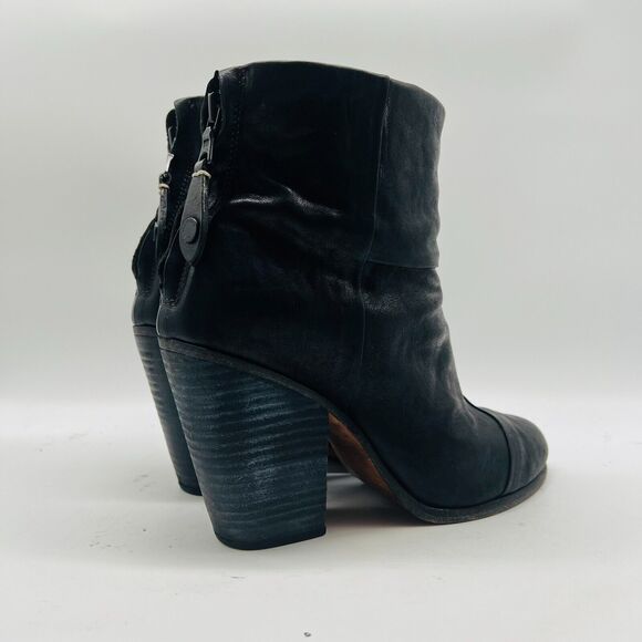 Rag and Bone Boots Womens 8.5 Black Distressed Leather Heeled Ankle Bootie Shoes - Picture 6 of 10
